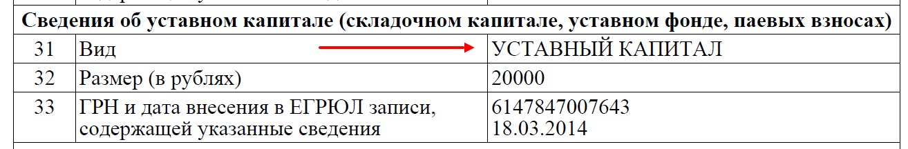 Уставной капитал - 20000 рублей